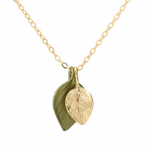 Stylish gold plated brass jewelry personalized leaves pendant necklace 